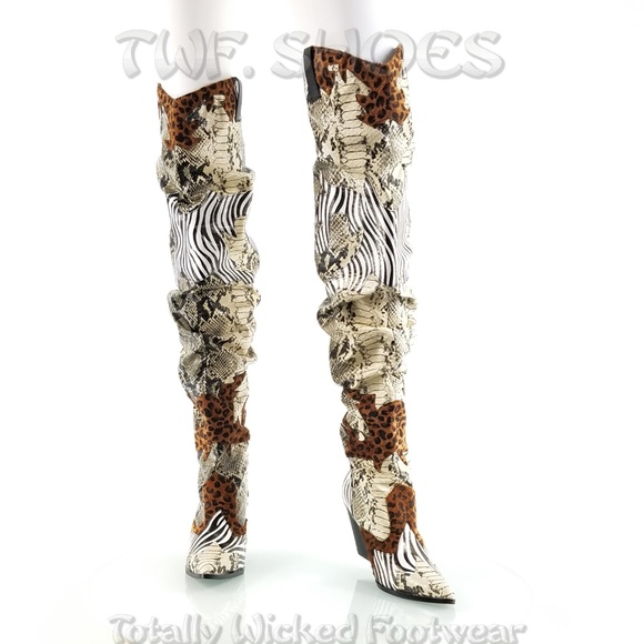 Thigh high Western slouch cowboy boots Animal - Picture 16 of 16